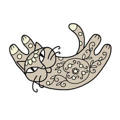 Art cat with floral ornament for your design