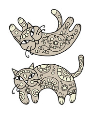 Art cat with floral ornament for your design