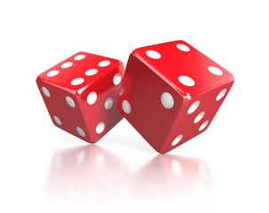 red lucky dices isolated. 3d illustration