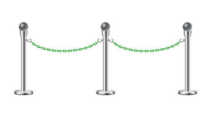 Stand chain barriers in silver design with green chain