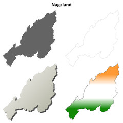 Fototapeta premium Nagaland blank detailed outline map set