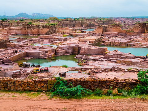 Open-pit red sandstone mine, Jodhpur, India