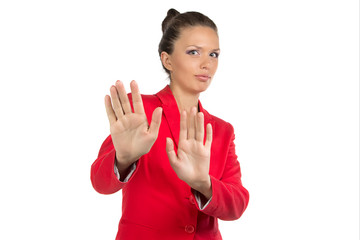 Portrait of refusing businesswoman
