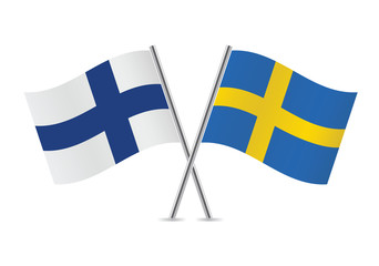 Finnish and Swedish flags. Vector illustration.