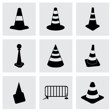 Vector black traffic cone icons set