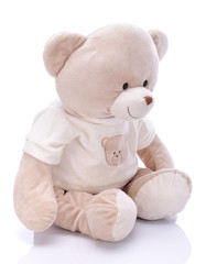 Teddy bear on a white background - obrazy, fototapety, plakaty