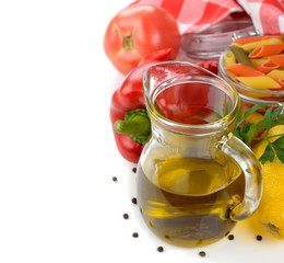 Olive oil in a glass jar