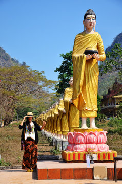 Thai women with Buddha image statue Burma Style