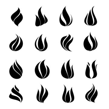 Icon black set fire on white background, vector illustration