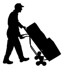 Silhouette Delivery Man Pushing Handtruck