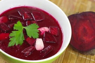 appetizing hot beetroot soup