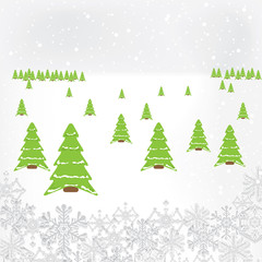 Abstract winter background with trees and snowflakes