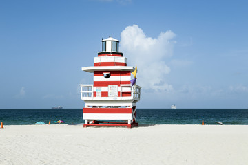 lifeguard tower in Miami Beach on a beautiful summer day