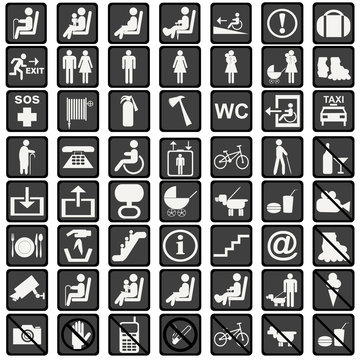 International signs icons used in transportation means