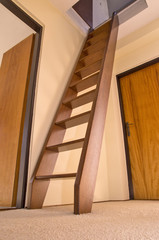 Wooden staircase to the attic - obrazy, fototapety, plakaty