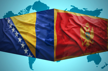 Waving Montenegrin and Bosnian flags