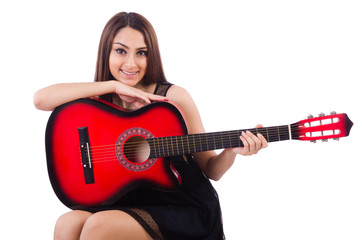 Fototapeta premium Woman guitar player isolated on the white