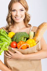 Woman with vegetarian food