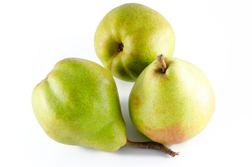 three ripe pears isolated on white background