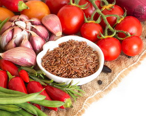 Red organic rice and vegetables