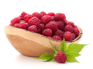 raspberries in wooden bowl