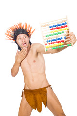 Native american in funny concept isolated on white
