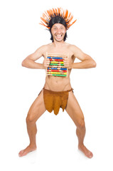 Native american in funny concept isolated on white