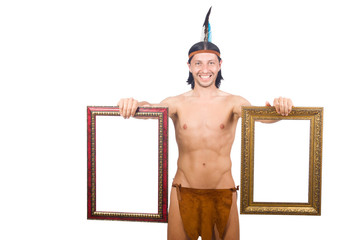 Native american in funny concept isolated on white