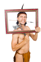 Native american in funny concept isolated on white