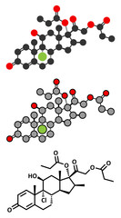 Beclometasone dipropionate glucocorticoid drug molecule.