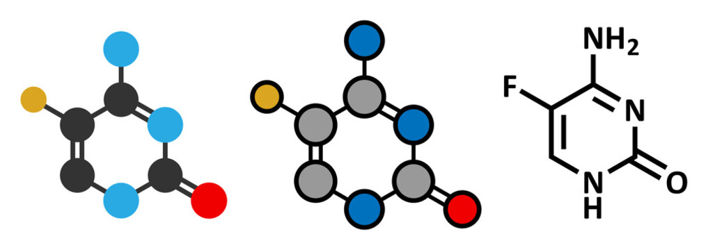 Flucytosine (5-fluorocytosine) antimycotic drug molecule.