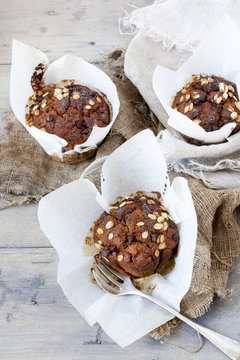 muffins with pumpkin chocolate and oat flakes packaged
