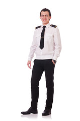 Young pilot isolated on the white