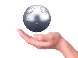 holding a earth globe in his hands