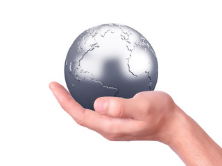 holding a earth globe in his hands