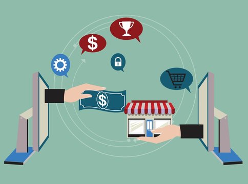 Buying product via online shop. E-commerce concept