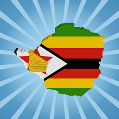 Zimbabwe map flag on blue sunburst illustration