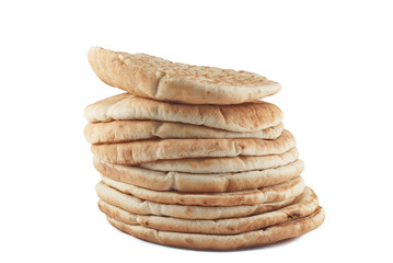 Pile of pita breads isolated on white background