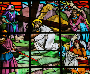 Jesus and Veronica on the Via Dolorosa - stained glass