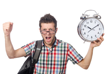 Student missing his deadlines isolated on white