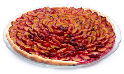 Tasty plum tart after baking