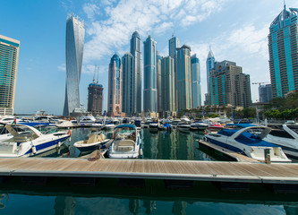 Naklejka premium Tall Dubai Marina skyscrapers in UAE