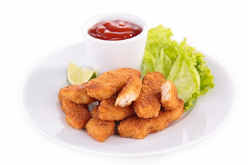 plate of nugget and ketchup isolated