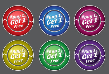 Fototapeta na wymiar Buy 1 Get 1 Free Glossy Shiny Circular Vector Button