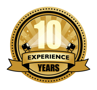 Label with the text 10 Years Experience written inside