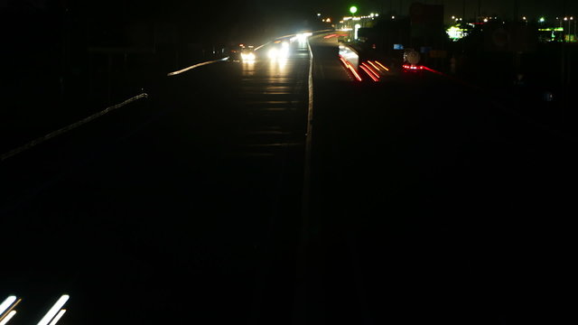 Night Road Traffic. Time Lapse