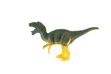 Plastic dinosaur isolated on white background, Velociraptor