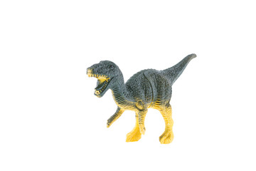 Plastic dinosaur isolated on white background, Velociraptor