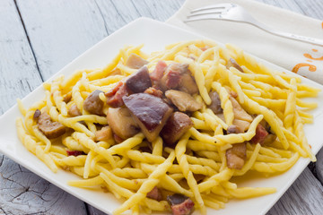 Trofie pasta with mushrooms from Italy