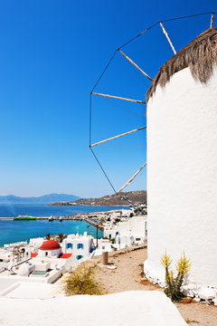 Windmill Milos Boni Over Mykonos Harbour